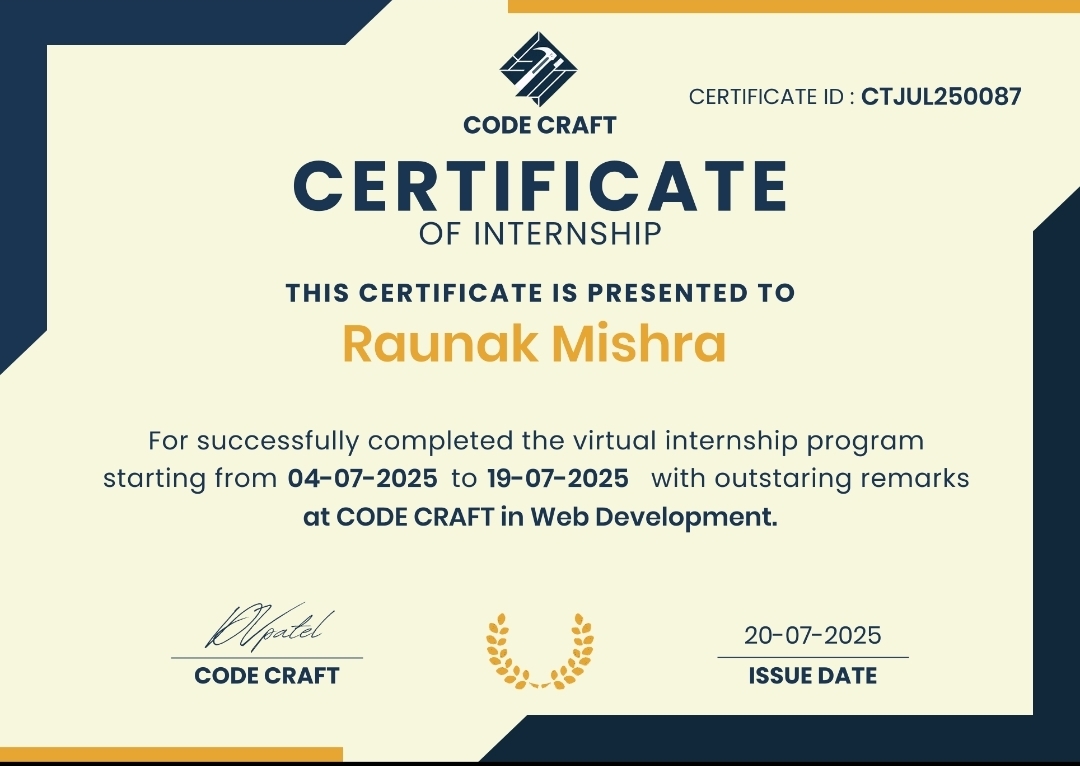 Internship Certificate